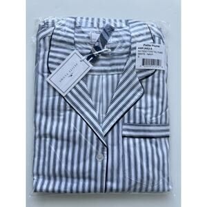 Petite Plume Women's Twill Pajama Set in Navy French Ticking Size Small